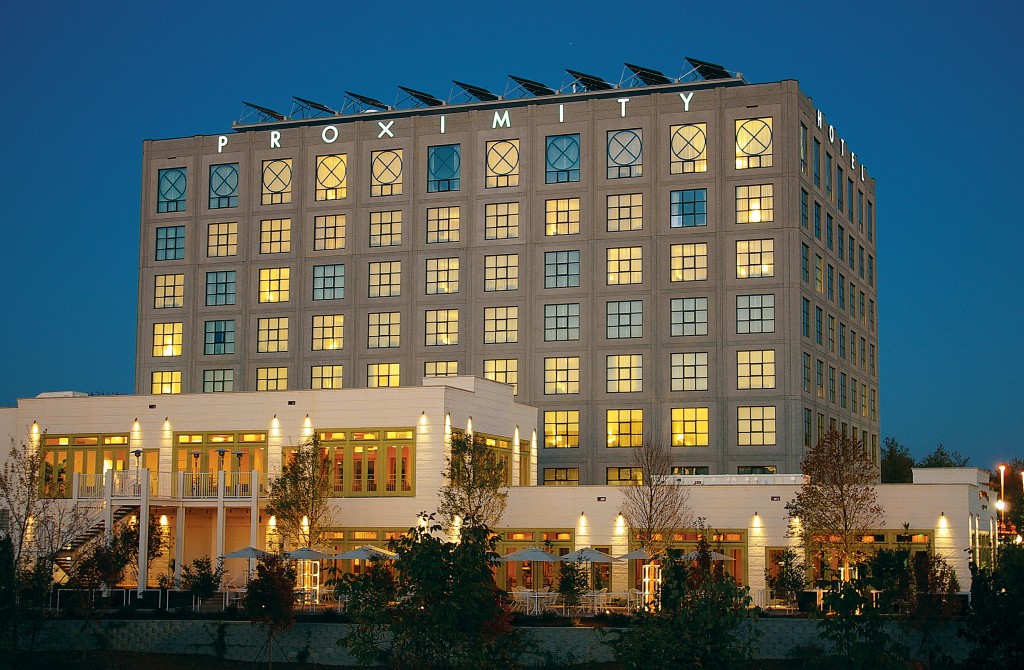 greensboro ProximityHotelExteriorPWBEveningHIGH PHOTO COURTESY PROXIMITY HOTEL