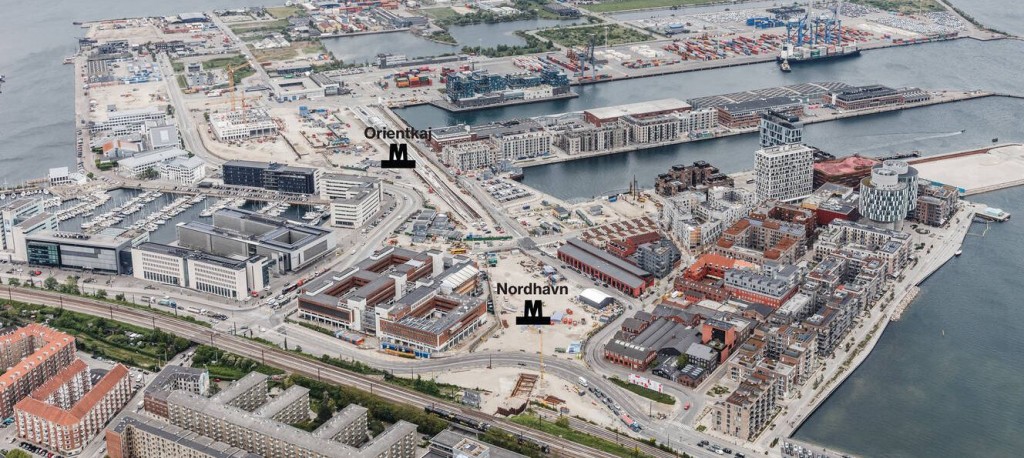 Copenhagen Nordhavn aerial view with stations