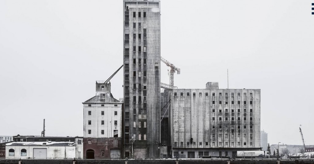 Historic grain silo before conversion into The Silo residential tower (photo below) in Nordhavn. Project design by Cobe architects.